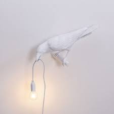 Bird Lamp White Looking Left OUTDOOR