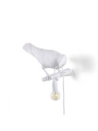 Bird Lamp White Looking Right OUTDOOR
