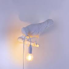 Bird Lamp White Looking Left OUTDOOR