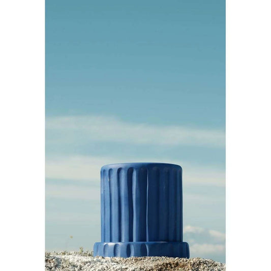 Terracotta Vase with Saucer Dorico Blue