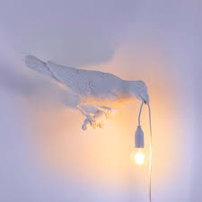 Bird Lamp White Looking Right OUTDOOR