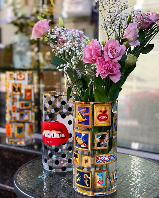 Glass Vase Shit Pois Cylindrical small