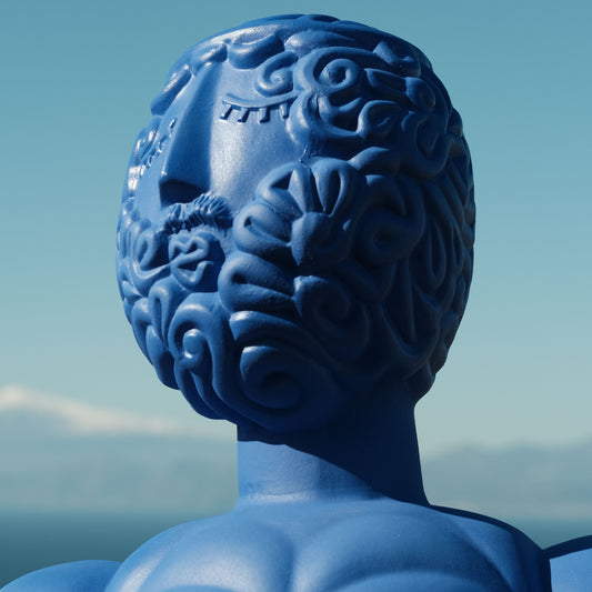 Terracotta Bust Man Blue