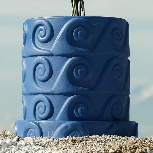 Terracotta Vase with Saucer Onda Blue