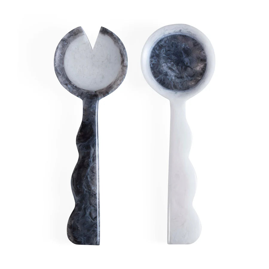 COMO BLACK &amp; WHITE RIPPLE SALAD SERVING SET