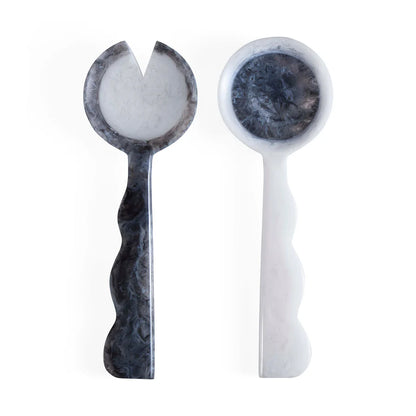 COMO BLACK &amp; WHITE RIPPLE SALAD SERVING SET