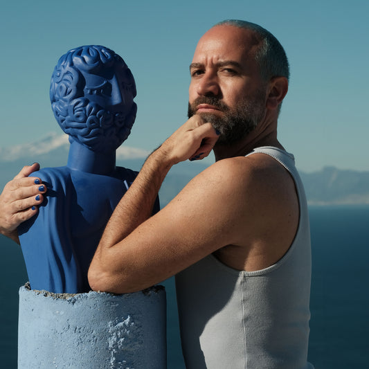 Terracotta Bust Man Blue
